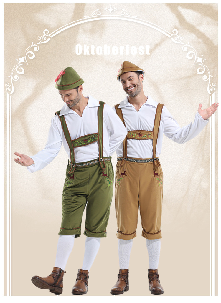Mens Traditional Oktoberfest Lederhosen Costume Set Bavarian Cultural Outfit